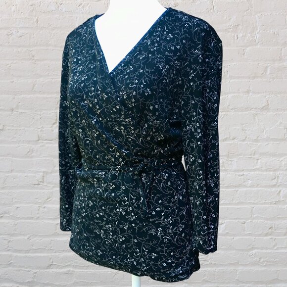Talbots Women’s Wrap Style Blouse/Top Surplice Neck Floral 3/4 Sleeves (Sz Lg) - Picture 3 of 16